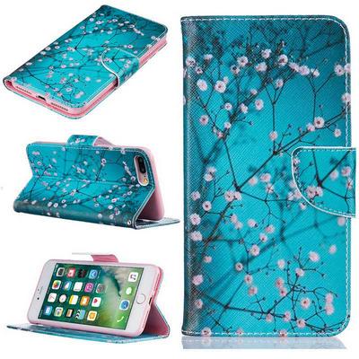 Painting Wallet Style Magnetic Flip Card Holder Stand TPU + PU Leather Case for iPhone 7 Plus/8 Plus - Plum