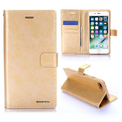 Mercury Goospery Blue Moon Dairy Series Wallet Card Holder Slot TPU + PU Leather Cover Case for iPhone 7 Plus/8 Plus - Gold 