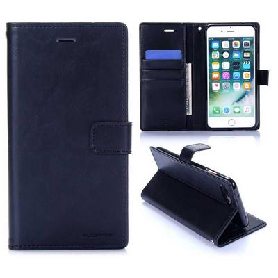 Mercury Goospery Blue Moon Dairy Series Wallet Card Holder Slot TPU + PU Leather Cover Case for iPhone 7 Plus/8 Plus - Black 