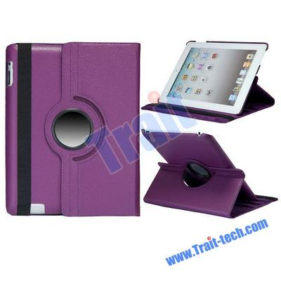 Deluxe 360 Degree Rotating Lichee Pattern Stand Flip Leather Case for The New iPad, iPad 2, iPad 4 with Elastic Band(Purple)
