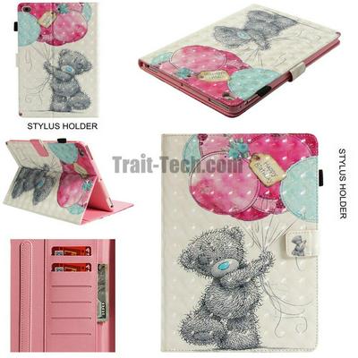 Bling Style Painted Shockproof PU Leather + Soft TPU Card Slots with Magnetic Buckle Stylus Holder and Stand Wallet Case for iPad Air / 5 / 6 / Air 2 / 8 / iPad 9.7 2017 2018 - Balloons Bear