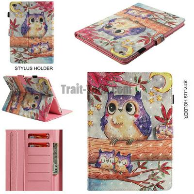 Bling Style Painted Shockproof PU Leather + Soft TPU Card Slots with Magnetic Buckle Stylus Holder and Stand Wallet Case for iPad Air / 5 / 6 / Air 2 / 8 / iPad 9.7 2017 2018 - Owls