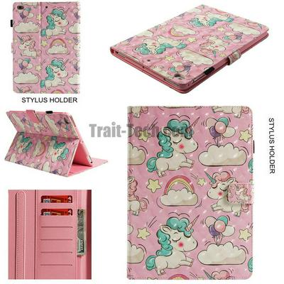 Bling Style Painted Shockproof PU Leather + Soft TPU Card Slots with Magnetic Buckle Stylus Holder and Stand Wallet Case for iPad Air / 5 / 6 / Air 2 / 8 / iPad 9.7 2017 2018 - Rainbow Unicorn