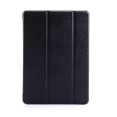 Silk Pattern Solid Color Trid-fold Viewing Stand PU Leather + Transparent PC Protective Cover Case for iPad 9.7 / iPad 9.7 (2017) / iPad 2017 - Black