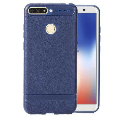 Skin Pattern Falling Resistant PU Leather Coated Soft TPU Back Cover Case for Huawei Y6 (2018)/Honor 7A - Blue