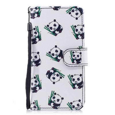 with Wrist Strap Card Slots Wallet Style Stand Support and Magnetic Buckle PU Leather + Soft TPU Phone Protector Case for iPhone 7 / 8 - Panda