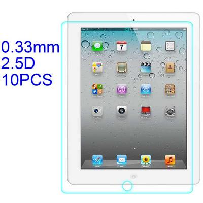 10Pcs 0.33mm 2.5D ARC Lobo Material Tempered Glass with Korean Glue Screen Protector for iPad 2 \ 3 \ 4