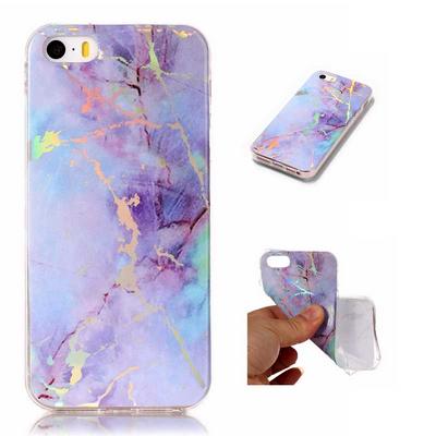 Rainbow Lightning Marble Pattern Soft TPU Back Cover Case for iPhone SE 5S 5 - Purple