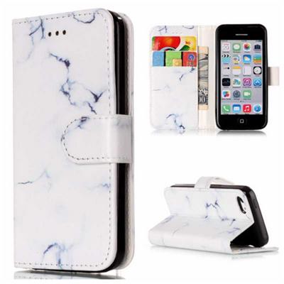 Wallet Style PU Leather + Soft TPU Card Holder with Stand and Magnetic Buckle Case for iPhone 5C - White Pattern