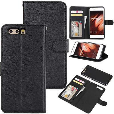 Wallet Style PU Leather + Detachable Soft TPU Card Slots with Stand and Photo Frame Case for Huawei P10 - Black