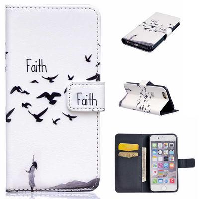 Colorful Painting Wallet Style Magnetic Flip Stand TPU+ PU Leather Case for iPhone 6 iPhone 6S - Faith Birds
