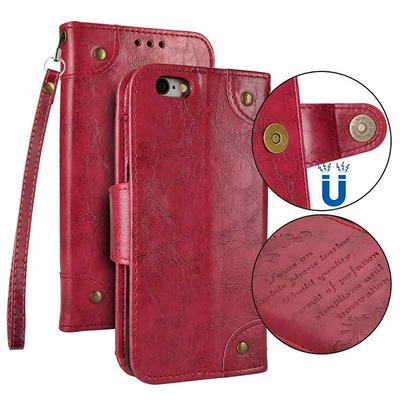 Retro Oil Wax Crazy Horse Pattern Multifunctional Side Flip PU Leather + Soft TPU Hand Rope with Card Slots and Stand Wallet Protective Case for iPhone 6 / 6S - Red  