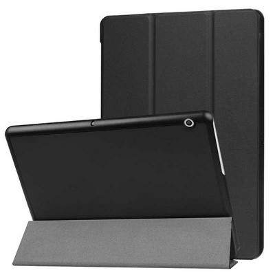 Tri-Fold Foldable Solid Color Side Flip PU Leather + Hard PC with Stand Case for Huawei MediaPad T3 10 - Black