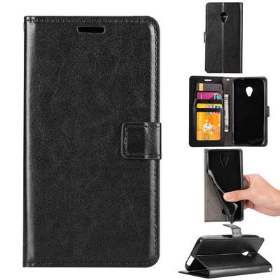 Oil Edge Crazy Horse Pattern Side Flip PU Leather + Soft TPU Picture Frame with Magnetic Buckle and Card Slots Wallet Case for Alcatel U5 - Black
