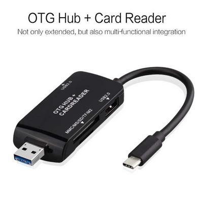 Universal 3 in 1 HUB Combo Micro USB to Type C OTG TF SD MMC MS M2 Memory Card Reader for Smartphone Computer - Black 
