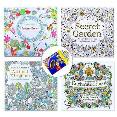 4 * Hand Painted Color Graffiti Drawing Art Inky Books Ink Black White Coloring Book for Relieve Stress Kill Time + 12 * Color Pencil