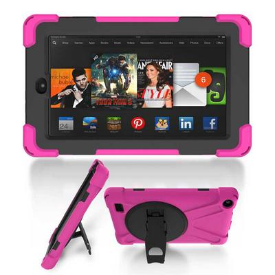 Shockwave Detachable 3 in 1 TPU + Hard PC Back Cover Case with Rotatable Stand for Amazon Kindle Fire 7 - Rose Red