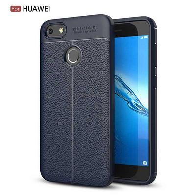 Litchi Pattern Solid Color Leather Coated Soft TPU Back Cover Protective Case for Huawei Enjoy 7 / Y6 Pro (2017) - Dark Blue