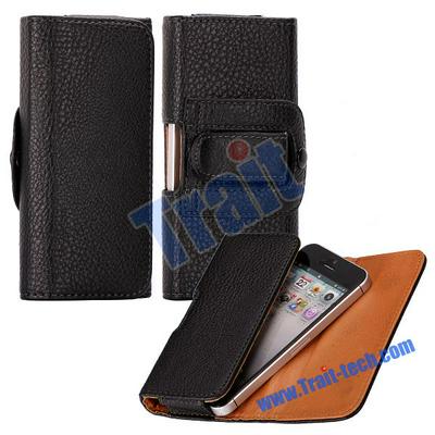 Lichee Pattern Belt clips Leather Flip Case Waist Hanged Holster Pouch for iPhone 5 iPhone 5S, BlackberryZ10 (Black)