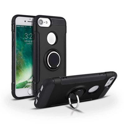 Angibabe Carbon Fiber Shockproof 2 in 1 Hard PC + Soft TPU with Magnetic Adsorption and 360° Rotatable Bracket Back Cover Protective Case for iPhone 7 / 8 - Black
