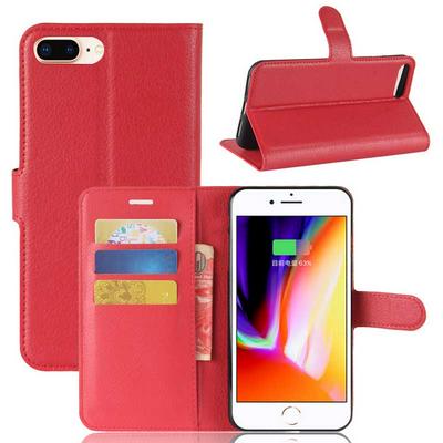 PU Leather + Soft TPU Card Holder with Adjustable Stand Support Wallet and Magnetic Buckle Case for Phone 7 Plus / 8 Plus - Red