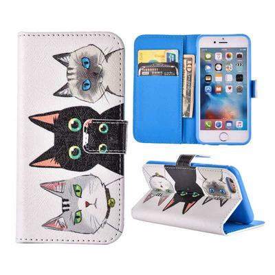 Colored Painting PU Leather + TPU Cover Case with Wallet Style Card Holder Slots Stand Magnetic Flip for iPhone 6 / 6S - Cat