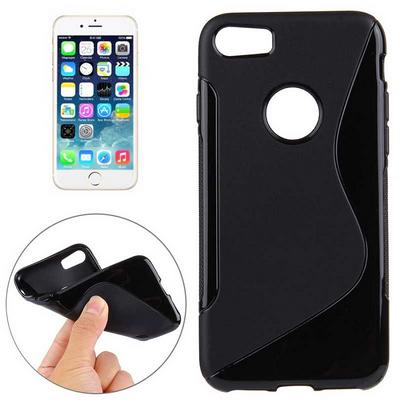 S Shaped Soft TPU Back Cover Case for iPhone 7 - Black