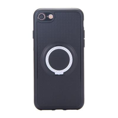 Soft TPU with Finger Ring Buckle Cover Black Case for iPhone 7 - Silver Ring