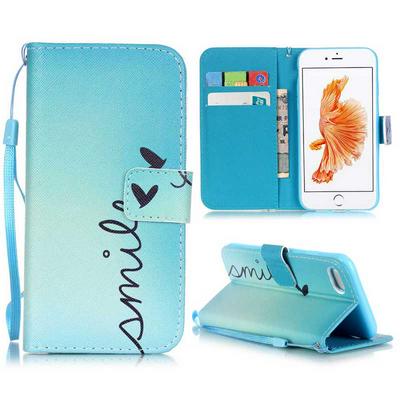 Colored Painting Card Holder Wrist Strap TPU+ PU Leather Case for iPhone 7 - Smile