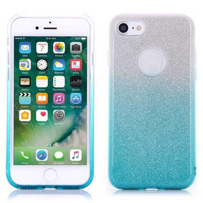 Color Gradual Change 3 in 1 Glitter Powder Soft TPU Back Cover Case for iPhone 7 - Blue