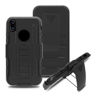 Robort Shape 3 in 1 Detachable Hard PC + Soft Silicone Hybrid with Stand Back Cover Case for iPhone X - Black