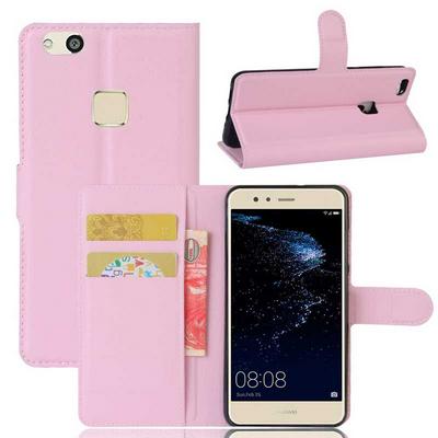 Lichee Pattern Side Flip Wallet Style PU Leather + Soft TPU Card Holder with Stand and Magnetic Buckle Case for Huawei P10 Lite - Pink