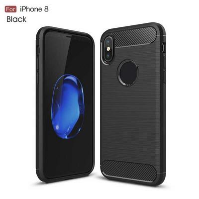 Carbon Fiber Brushed Metal Anti-Drop Shockproof Soft TPU Back Cover Case for iPhone X - Black