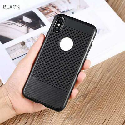 Carbon Fiber Heat Dissipation Ultra Thin Solid Color Soft TPU Back Cover Case for iPhone X - Black