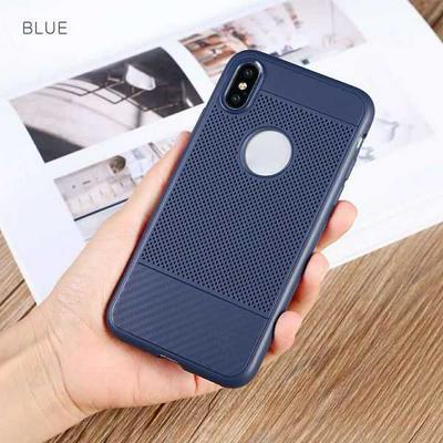 Carbon Fiber Heat Dissipation Ultra Thin Solid Color Soft TPU Back Cover Case for iPhone X - Blue
