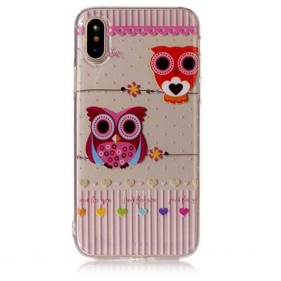 Colored Painting Transparent Soft TPU Back Cover Case for iPhone X / XS - Owl