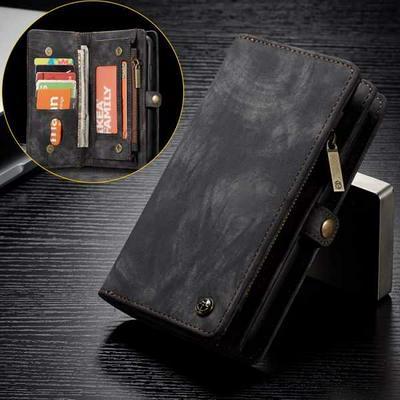 CaseMe Vintage Style 2 in 1 Split PU Leather + Detachable Leather Coated Hard PC with Multi-Slot and Magnetic Buckle Zipper Wallet Phone Case for Huawei P20 - Black