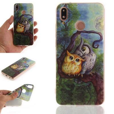 Color Painted Anti-Scratch Anti-Drop Soft TPU + IMD Craft Back Cover Protective Case for Huawei P20 Lite / Nova 3e - Two Owls