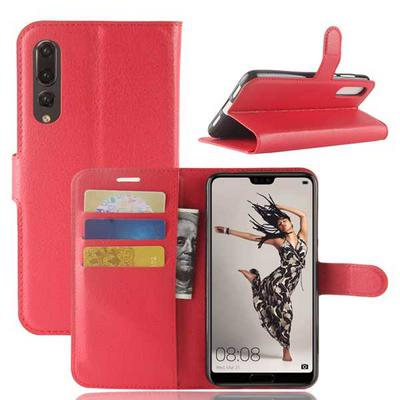 Litchi Pattern Wallet Stand Card Holder Slots PU Leather + TPU Protective Cover Case for Huawei P20 Pro / Plus - Red