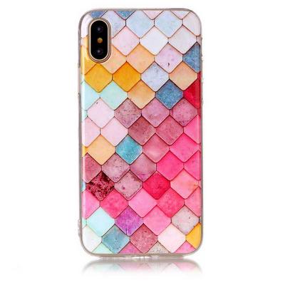 Ultra Slim Soft TPU Back Cover Protective Phone Case for iPhone X - Colorful Grids