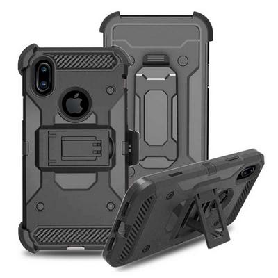 Steel Armor 4 in 1 Detachable Design with Kickstand Hard PC + Soft TPU Back Cover Case for iPhone X - Black