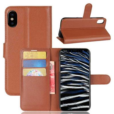 Litchi Pattern Side Flip PU Leather + Soft TPU Card Slots with Stand and Magnetic Buckle Case for iPhone X - Brown
