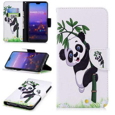 Colored Painting Card Holder Slots Wallet Style with Magnetic Buckle PU Leather + Soft TPU Case for Huawei P20 Pro - Panda