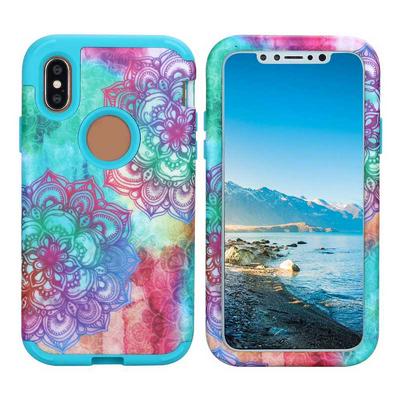 Colorful Mandala Pattern 3 in 1 Detachable Hard PC + Soft TPU Back Cover Case for iPhone X 