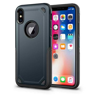 Wireless Charging Available Hard PC + Soft TPU Hybrid Back Cover Protective Phone Case for iPhone X - Navy Blue