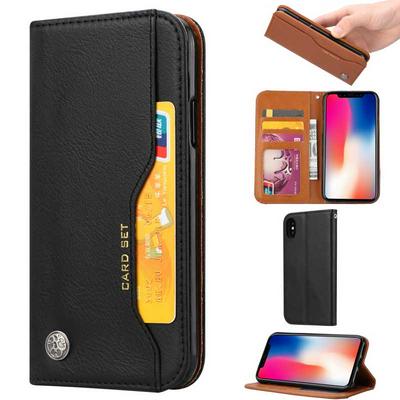 BWallet Style Card Slots Stand Magnetic Closed PU Leather + TPU Protector Case for iPhone X - Black