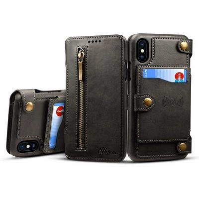 Suteni Calf Pattern 2 in 1 Multifunctional Magnet Adsorption PU Leather + Hard PC with Card Slots and Stand Zipper Wallet Protective Case for iPhone X - Black