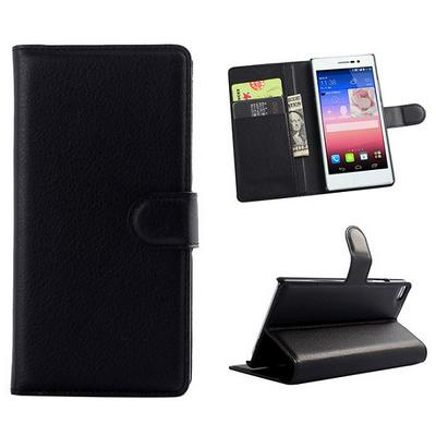 For Huawei Ascend P8  Wallet Style Magnetic Side Flip Stand PC+PU Leather Case Black