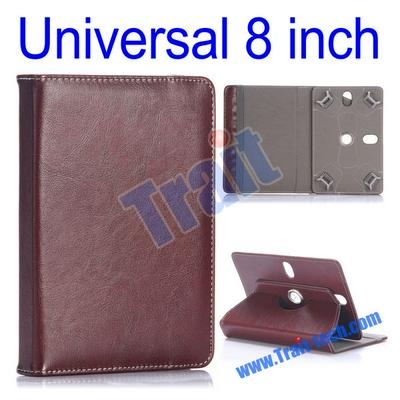 Crystal Pattern Universal 360 Rotatable Flip Stand Leather Case for 8 inch Tablet PC with Elastic Belt (Brown) 