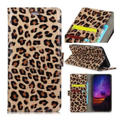 Leopard Pattern PU Leather + TPU Back Cover Case with Wallet Card Holder and Stand Protector Case for Motorola Moto E5 Play 
